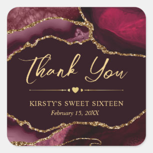 Rood en goud nep glitters agaat Sweet Sixteen Vierkante Sticker