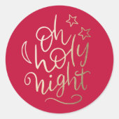 Rood en Goud Oh Heilige Nacht Religieuze Kerstmis Ronde Sticker (Voorkant)