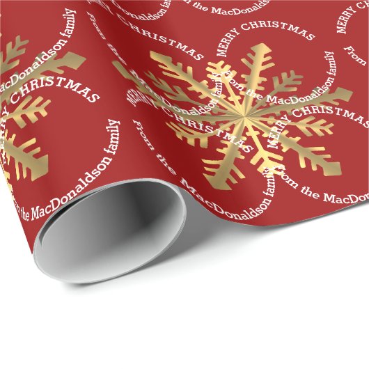 Rood en goud Op kerst gepersonaliseerde familie Cadeaupapier (Rol Hoek)