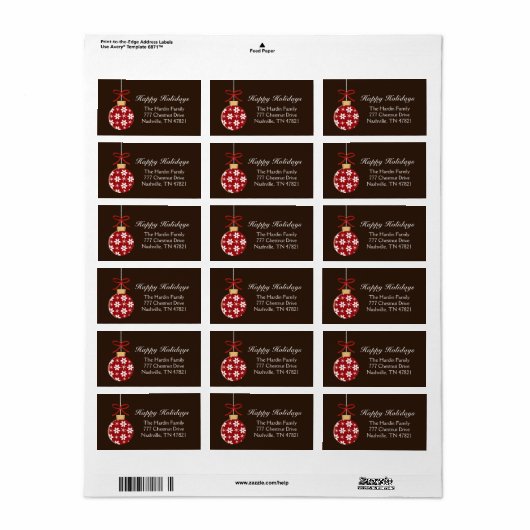 Rood en Goud Ornament Vakantie Adresetiketten Etiket (Full Sheet)