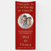 Rood en goud paar foto bruiloft welkom spandoek (Verticaal)