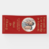 Rood en goud paar foto bruiloft welkom spandoek (Horizontaal)