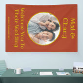 Rood en Goud Paar Naam en Foto Bruiloft Welkom Spandoek (Beurs)
