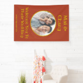 Rood en Goud Paar Naam en Foto Bruiloft Welkom Spandoek (Insitu)