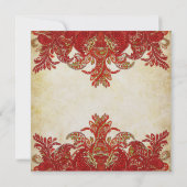 Rood en goud Paisley Peacock Renaissance Wedding Kaart (Achterkant)