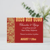 Rood en goud paisley Save the date bruiloft Kaart (Staand voorkant)