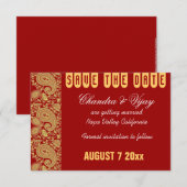 Rood en goud paisley Save the date bruiloft Kaart (Voorkant / Achterkant)