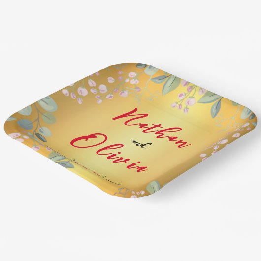 Rood en goud papieren bordje (Gebogen)