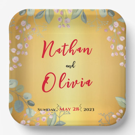 Rood en goud papieren bordje (Voorkant)