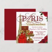 Rood en goud Parijs Quinceanera Kaart (Voorkant / Achterkant)