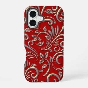 Rood en goud patroon iPhone 16 hoesje