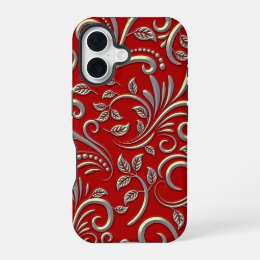 Rood en goud patroon iPhone 16 hoesje (Achterkant)