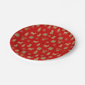 Rood en goud patroon kerst papieren bordje (Gekanteld)