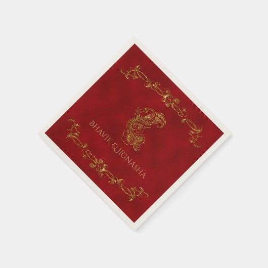 Rood en Goud Peacock Indiase Bruiloft Servet (Hoek)