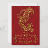 Rood en Goud Peacock Indiase bruiloft uitnodiging (Voorkant)