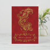 Rood en Goud Peacock Indiase bruiloft uitnodiging (Staand voorkant)