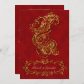 Rood en Goud Peacock Indiase bruiloft uitnodiging (Voorkant / Achterkant)