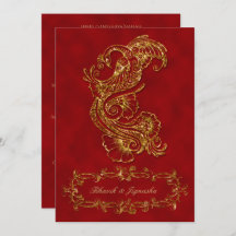 Rood en Goud Peacock Indiase bruiloft uitnodiging