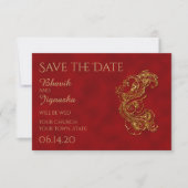 Rood en Goud Peacock Indische Bruiloft Save the Da Save The Date (Voorkant)