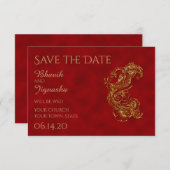Rood en Goud Peacock Indische Bruiloft Save the Da Save The Date (Voorkant / Achterkant)
