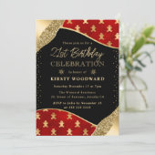 Rood en goud peperkoek mannen 21ste verjaardag kaart (Staand voorkant)