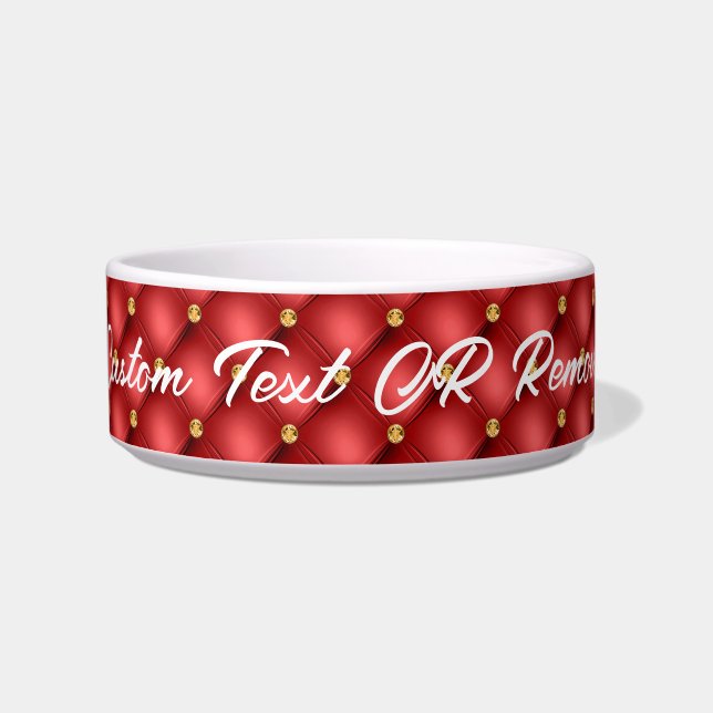 Rood en Goud Pet Bowl met aangepaste tekst Voerbakje (Voorkant)