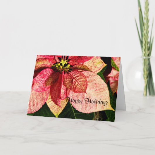 Rood en Goud Poinsettia Kaart Prettige feestdagen  (Voorkant)