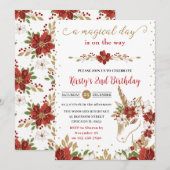 Rood en goud Poinsettia Unicorn Face Birthday Kaart (Voorkant / Achterkant)