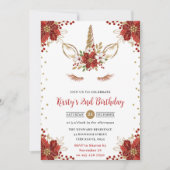 Rood en goud Poinsettia Unicorn Face Birthday Kaart (Voorkant)