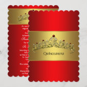 Rood en goud Quinceanera Kaart (Voorkant / Achterkant)
