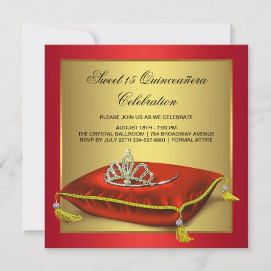 Rood en goud Quinceanera Kaart (Voorkant)