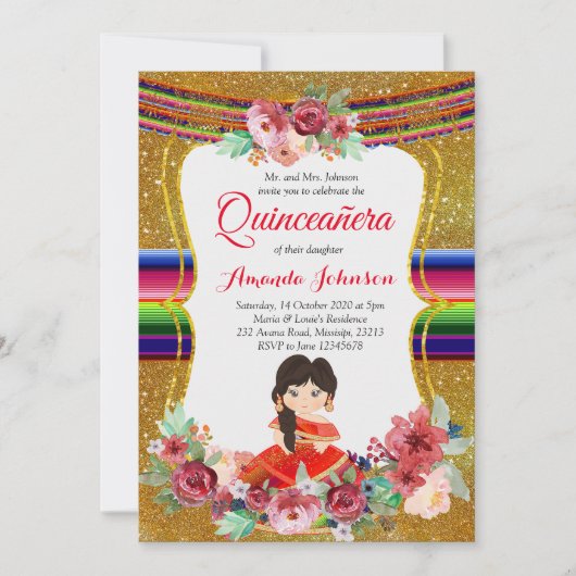 Rood en Goud Quinceañera Spaanse Verjaardag Kaart (Voorkant)