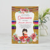 Rood en Goud Quinceañera Spaanse Verjaardag Kaart (Staand voorkant)