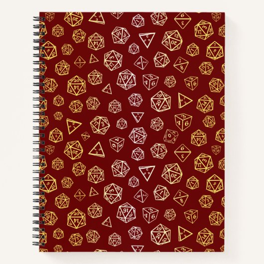 Rood en goud rollenspel dobbelstenen d20 gamer notitieboek (Voorkant)