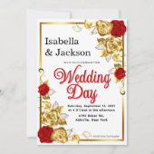 Rood en Goud Roos Bloemenbruiloft Kaart (Voorkant)