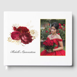 Rood en Goud Roos Quinceañera Foto Gastenboek