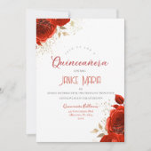 Rood en Goud Roos Quinceañera Invitation Kaart (Voorkant)
