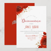 Rood en Goud Roos Quinceañera Invitation Kaart (Voorkant / Achterkant)
