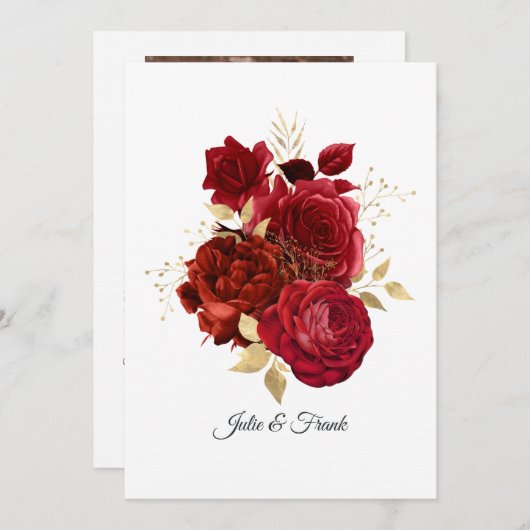 Rood en Goud  Rozen Bruiloft/Verloving Aankondiging (Voorkant / Achterkant)