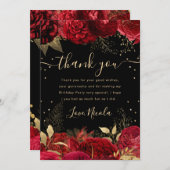 Rood en Goud Rozen Grens Bloemen Verjaardag Bedankkaart (Voorkant / Achterkant)