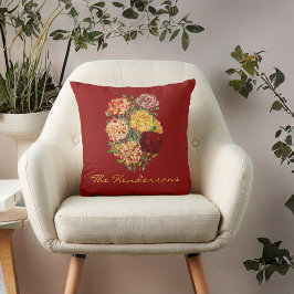  rood en goud Ruffled anjers met naam Kussen