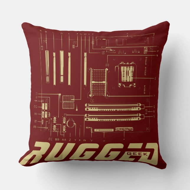 Rood en goud RUGGED GEEK Motherboard Tech Kussen (Voorkant)