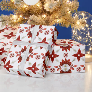 Rood en Goud Scandinavisch Kaleidoscooppatroon Cadeaupapier