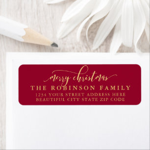 Rood en Goud Schrift Kerst Retouradres Etiket