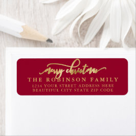 Rood en Goud Schrift Kerst Retouradres Etiket