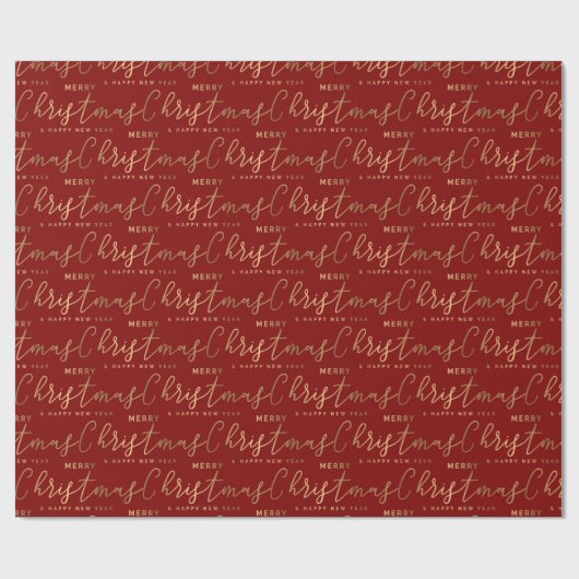 Rood en Goud Script Vrolijk Kerstfeest Cadeaupapier (Vlak)