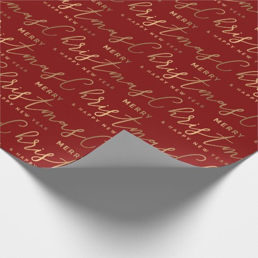 Rood en Goud Script Vrolijk Kerstfeest Cadeaupapier (Hoek)