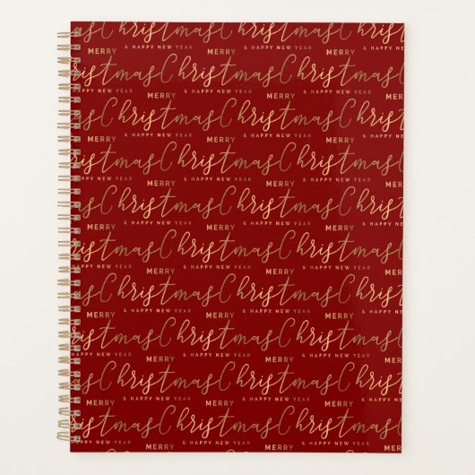 Rood en Goud Script Vrolijk Kerstfeest Gelukkig Ni Planner (Voorkant)