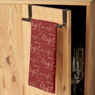Rood en Goud Script Vrolijk Kerstfeest Gelukkig Ni Theedoek