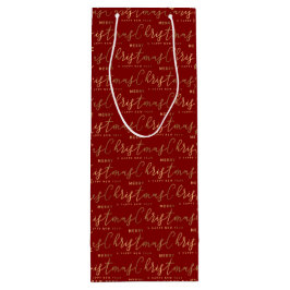 Rood en Goud Script Vrolijk Kerstfeest Gelukkig Ni Wijn Cadeautas